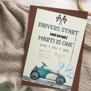 Zaproszenie na pierwsze urodziny w stylu samochodu wyścigowego - Start Your Engine