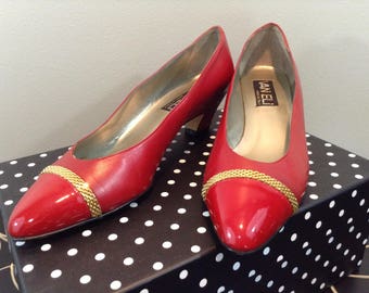 Vintage Red Leather Pumps von Van Eli, Sz 8 1/2 N, 90er