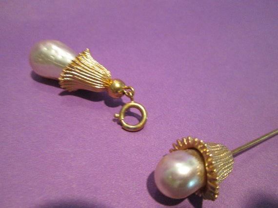Vintage Faux Pearl Ladies Lapel Stickpin and Pend… - image 3