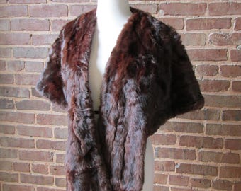 Vintage Chocolate Brown Mink Fur Stole or Cape Wrap, 1950s