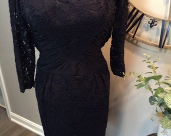 Vintage Black Cocktail Evening Dress, ILGWU, Sz Small