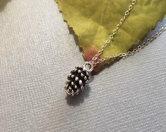 Pinecone Necklace, Small Silver Pinecone, Delicate Sterling Silver Chain, Gift Under 25 Dollars, Gift For Her, Fall Necklace, Woodland, Cute