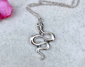 Silver Snake Necklace, Sterling Silver Chain, Silver Serpent Necklace, Cobra Necklace, Animal Reptile Snake Charm Necklace, Woman Gift