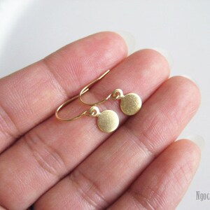 Tiny Brass Disc Earrings, Simple Gold Earrings, Tiny Drop Earrings, Gold Coin Earrings, Gold Disk Earrings, Everyday, Dainty, Minimal, Cute image 5