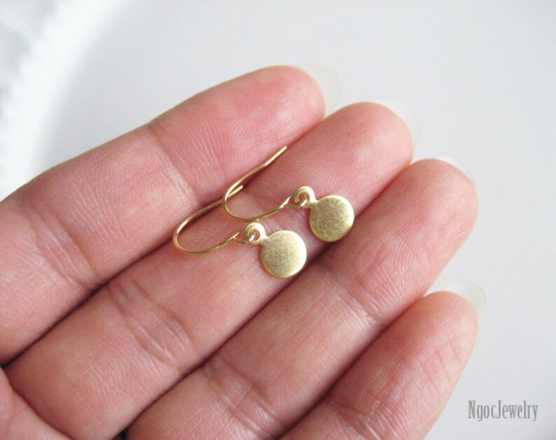 Tiny Brass Disc Earrings, Simple Gold Earrings, Tiny Drop Earrings, Gold Coin Earrings, Gold Disk Earrings, Everyday, Dainty, Minimal, Cute image 5