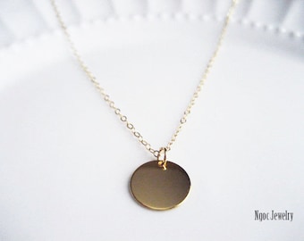 Simple Gold Disc Necklace, Gold Coin Necklace, Petite Gold Disk Necklace, Dainty Gold Drop, Shiny Gold, Everyday Wear, Simple Gift For Her