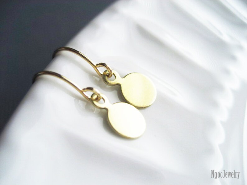 Tiny Brass Disc Earrings, Simple Gold Earrings, Tiny Drop Earrings, Gold Coin Earrings, Gold Disk Earrings, Everyday, Dainty, Minimal, Cute image 2