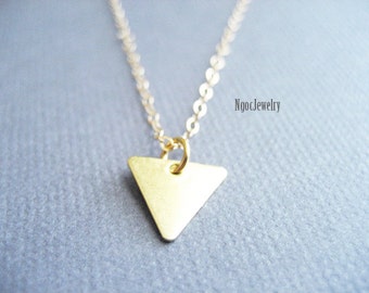 Triangle Necklace, Golden Small Triangle Necklace, Delicate Gold Chain, Geometric, Layering Necklace, Brass Triangle Charm, Gift For Student