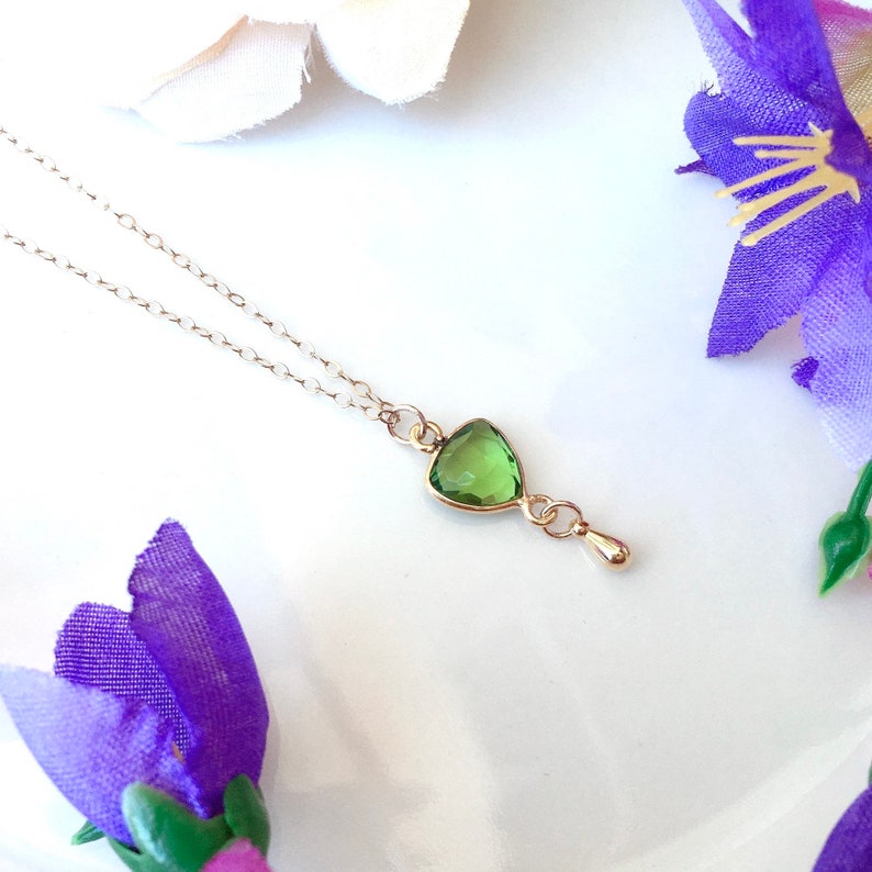 Triangle Necklace Tiny Gold Teardrop Gold Filled Necklace August Birthstone Necklace Peridot Necklace Peridot Jewelry Peridot Crystal