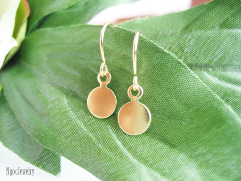 Tiny Brass Disc Earrings, Simple Gold Earrings, Tiny Drop Earrings, Gold Coin Earrings, Gold Disk Earrings, Everyday, Dainty, Minimal, Cute image 1