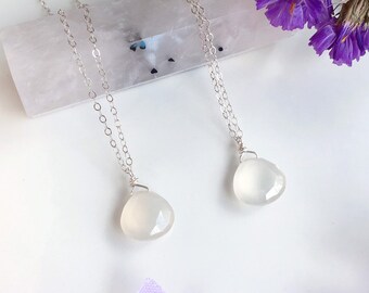 Silverite Necklace, White Chalcedony Pendant, Sterling Silver, Gold Fill Necklace, Teardrop Necklace, Gemstone Necklace, Chalcedony Necklace