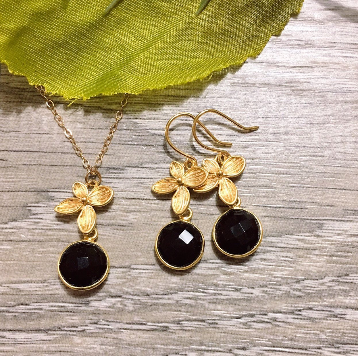 Black Onyx Jewelry Set Necklace Earring 