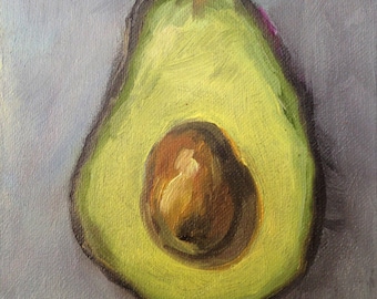 Avocado Original Oil Painting 5 x 7 Daily Painting with Decorative Gold Wood Frame