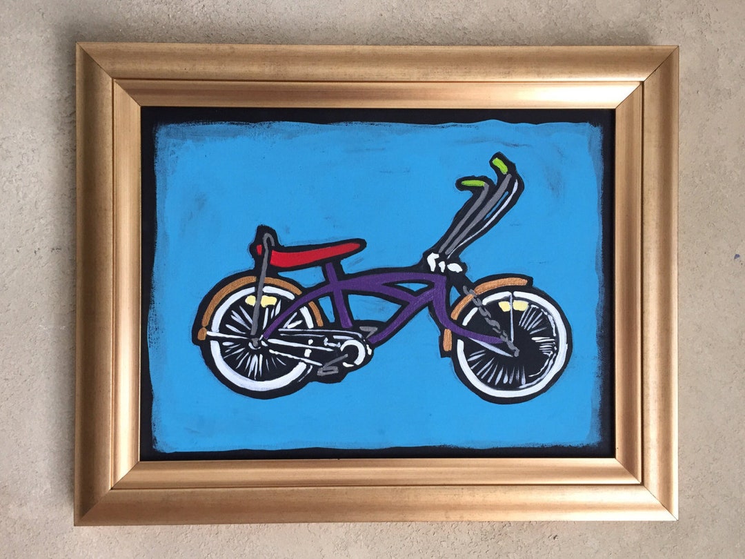 low-rider-bike-bicicleta-art-9-x-12-original-acr-lico-pintura-con-marco