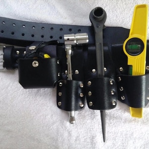 Leather Tool Belt Set for Construction & Rigging, Heavy Duty Scaffold Belt with Pouch, Adjustable Black Leather Toolbelt for Professionals