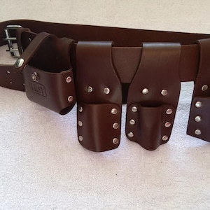 Heavy Duty Leather Scaffold Tool Belt Set with Full Pouch, Spanner, Level & Tape Holders | Builders Leather Tool Belt for Scaffold Work