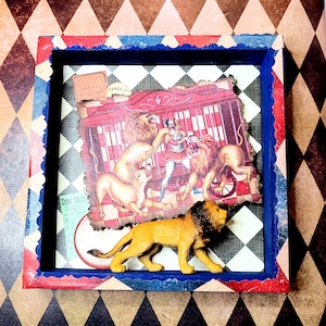 Circus Shadow box Oddities home decor vintage style folk art nursery wall decor lion