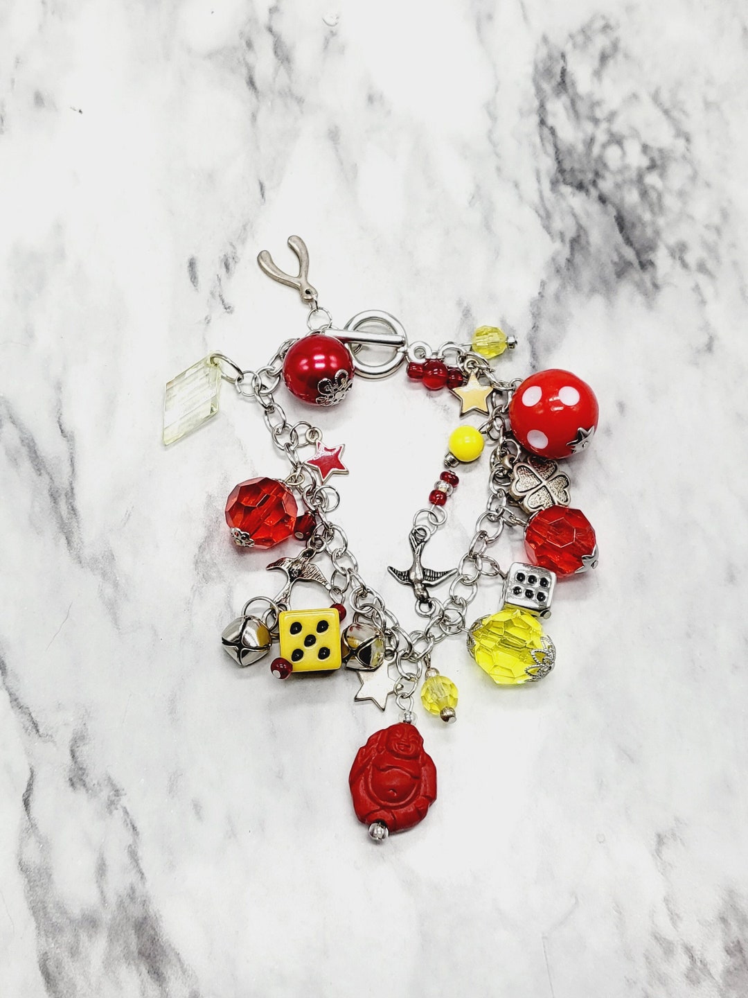 Lucky Charm Bracelet/ Red Jewelry/ Silver Bracelets/ Colorful Etsy