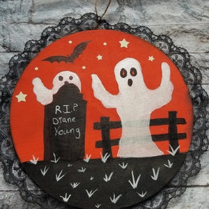 Pittura di Halloween Decorazioni per la casa arte rotonda segno di legno parete spettrale arancione