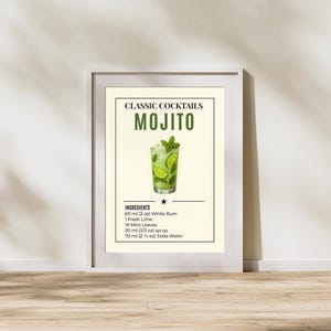 Mojito Cocktail Wall Art – Tropical Recipe Printable for Kitchen & Bar Decor