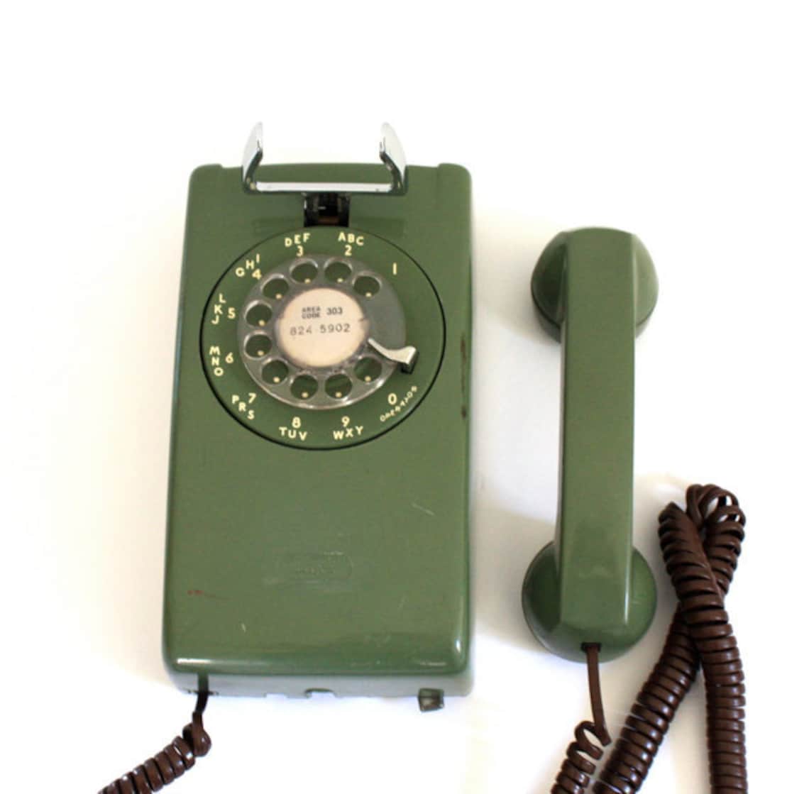 Vintage AVOCADO Green Rotary Wall Phone Etsy