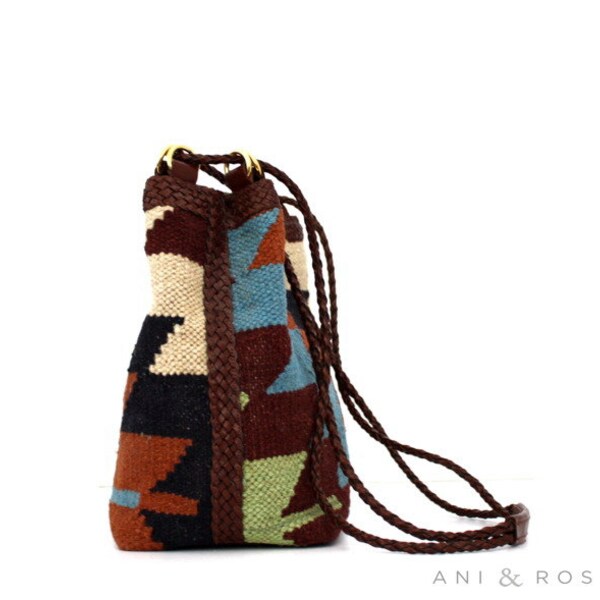 Vintage TRIBAL Woven Shoulder Bag with Leather Accents