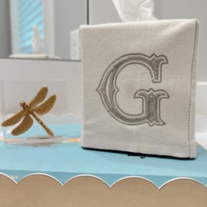 Monogrammed Tissue Box Cover – Elegant Embroidered Initial