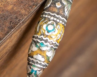 Antique Chinese Silver Hairpin Engraved & Enamel “Li Ri” Mark Late Qing Double-End 9cm 发簪 银簪 珐琅