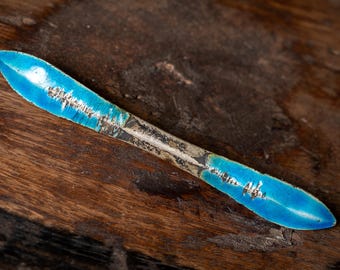 Antique Chinese Blue Enamel Silver Hairpin “Yuan Shou” Lucky Mark Qing Dynasty 发簪 蓝珐琅 7.2cm