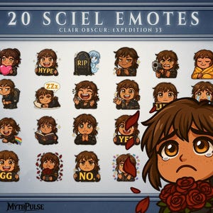 20 adorabili emote Chibi Sciel - Spedizione Clair Obscur 33 - Emote Chibi per Twitch e Discord - Estetica Fantasy Gamer