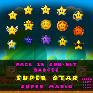 Super Mario Star Sub/Bit Badges (15 Evolving Levels) – Cute Pixel Gamer Icons