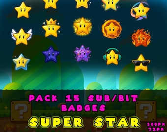 Super Mario Star Sub/Bit Badges (15 Evolving Levels) – Cute Pixel Gamer Icons