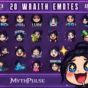 20 Wraith Twitch-emotes - geïnspireerd op Apex Legends - streamer-emotepakket voor Twitch | Onenigheid | OBS - Chibi Gamer Girl-uitdrukkingen