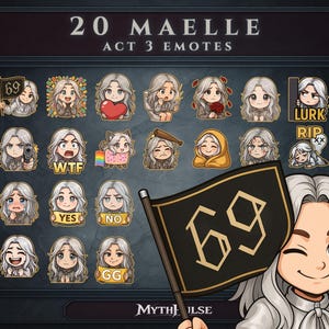 20 gestos de Maelle - Paquete de gestos de Twitch de la expedición 33 de Clair Obscur - Acto 3 Chibi PNG - Arte gótico de streamer - Conjunto de descargas de Discord y Twitch