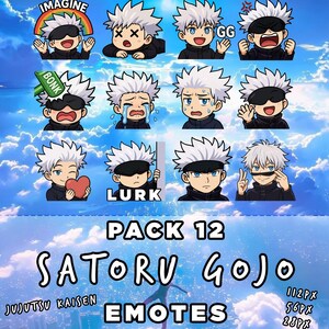 12 Satoru Gojo cute chibi Emotes – Jujutsu Kaisen Chibi Twitch/Discord Reactions Pack (Bonk, GG, Lurk, Heart)