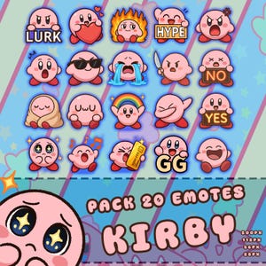 20 emoticonos chibi adorables de Kirby: paquete de emojis kawaii de gota rosa para Twitch/Discord
