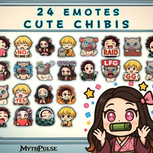 24 Emotes Demon Slayer Cute Chibi Pack – Twitch & Discord | Anime Streamer Assets PNG