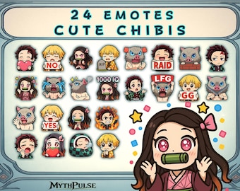 24 Emotes Demon Slayer Cute Chibi Pack – Twitch & Discord | Anime Streamer Assets PNG