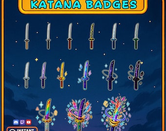 Hashira Katana Sub & Bit Badges ‑ 15 PNG Sword Set | Demon Slayer Twitch/Discord Subscriber Icons | Instant Download
