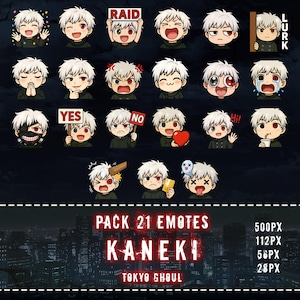 21 Kaneki Tokyo Ghoul Niedliche Chibi Emotes - Anime VTuber Emoji für Twitch/Discord