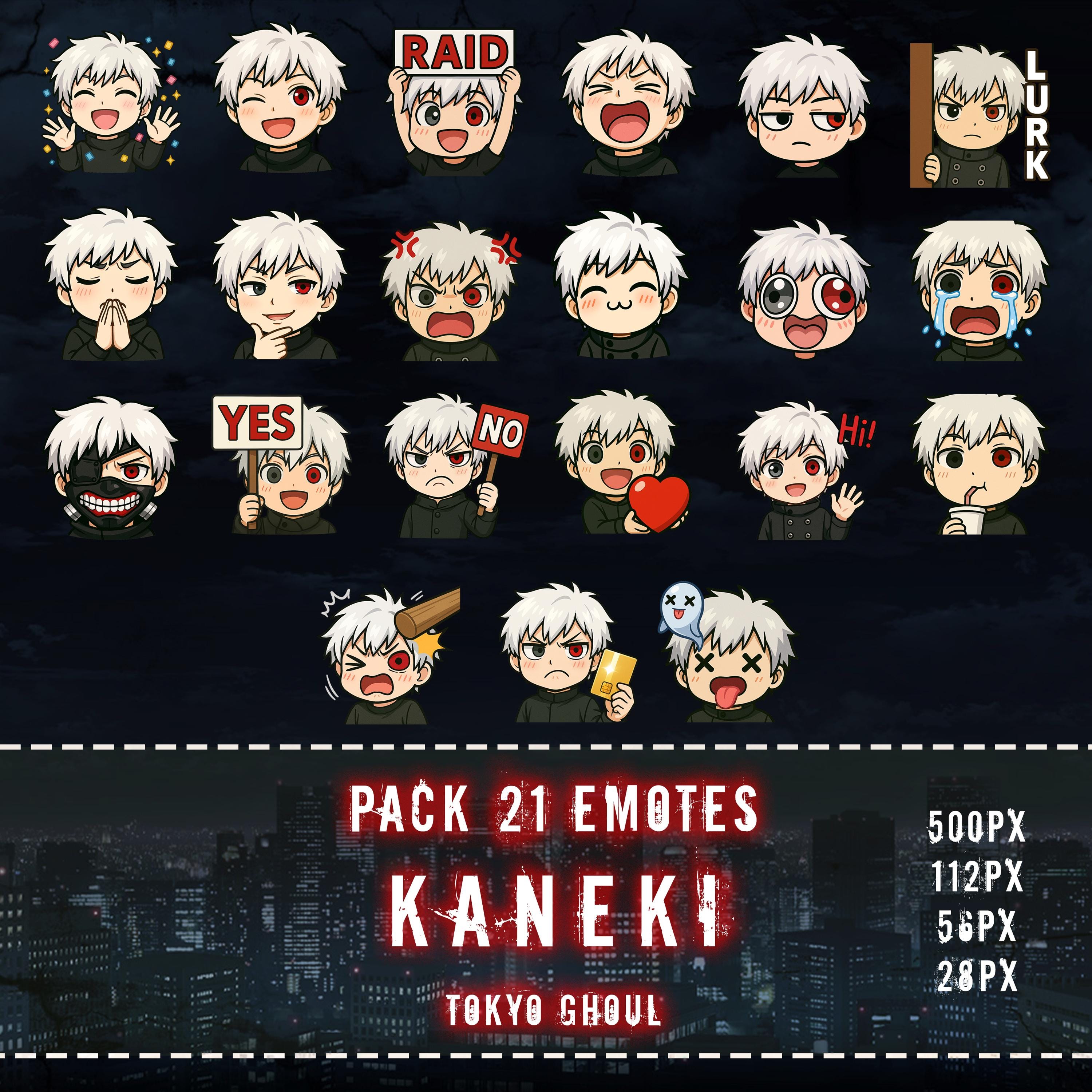 Cute Chibi Kaneki Ghoul Emotes – 21 Kawaii Horror Icons | Twitch, Discord, Youtube, Kick assets