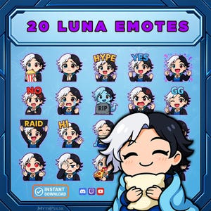 Cute Luna Snow Twitch Emotes Pack | 20 Chibi Twitch & Discord PNG | Stream Assets | Instant Download