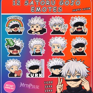 12 Emote carine di Satoru Gojo in stile chibi – Pacchetto reazioni Jujutsu Kaisen Chibi per Twitch/Discord (Bonk, GG, Lurk, Cuore)