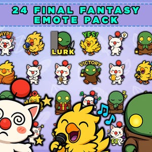 24 Final Fantasy Cute Chibi Emotes Pack | Moogle, Chocobo & Tonberry | Twitch Discord Stream Emotes | Instant Download PNG