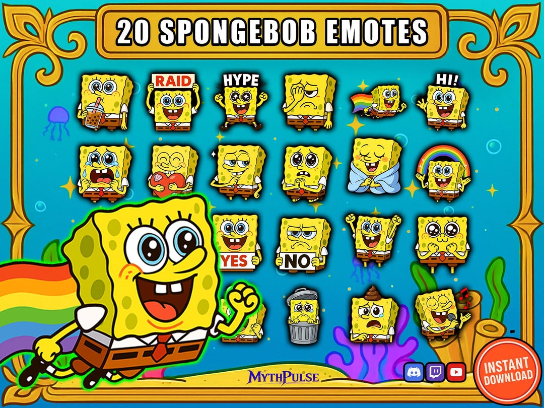 Spongebob Chibi Emotes for Twitch | Cartoon PNG Stickers (instant ...