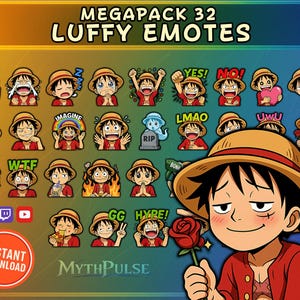 32 Luffy Pirate Chibi Emotes Pack (Anime Inspired) – Twitch & Discord Set | Stream Stickers