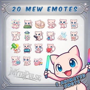 20 Mew-emotes (inclusief 1 animatie) | Chibi Twitch-emotes | Leuk Pokémon-emotepakket | Onenigheid | Afbeeldingen streamen