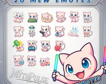 20 Mew Pink Creature Emotes (1 Animated included) | Chibi Twitch Emotes | Cute Emote Pack | Discord | Stream Graphics
