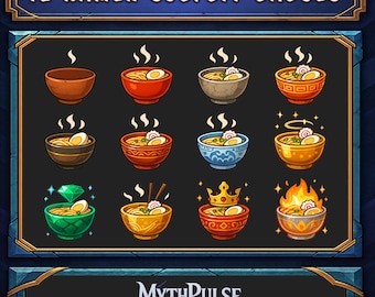 12 Ramen Bowl Twitch Badges, Food Streamer Bundle, Bit Badges, Noodle Icons for Streamers | Cute Badge Pack for Twitch & Discord