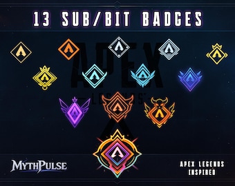 13 Apex Legends Neon Rank Badges (Rookie → Predator) • Sub/Bit Badges PNG 72/36/18 • Twitch & Discord Icons • Instant Download